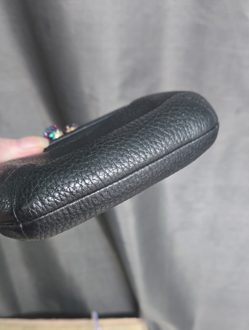 Coach Black Pebbled Leather Kiss-Lock Coin Purse with Multicolor Glitter Kiss - Picture 3 of 11